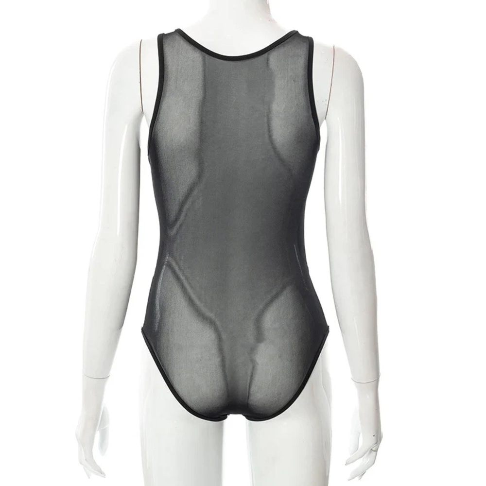 Sheer Mesh Bodysuit | Criss Cross Cutout One Piece - Picture 4 of 8